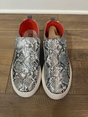 Hey Dude Women's “Peyton” Snake Print Grey Slip-On Sneakers with Orange Lining
